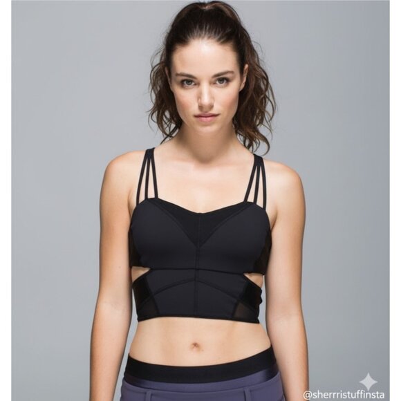 Lululemon Exquisite Bra Strappy Cross Back Luxtreme Mesh Black Yoga Fitness 4 - Picture 2 of 8